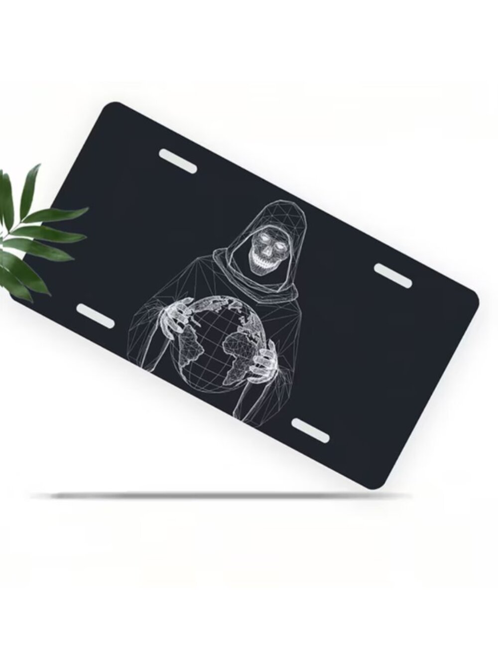License Plate, Skeleton with Globe Decorative Front,Personalized Stainless Steel
